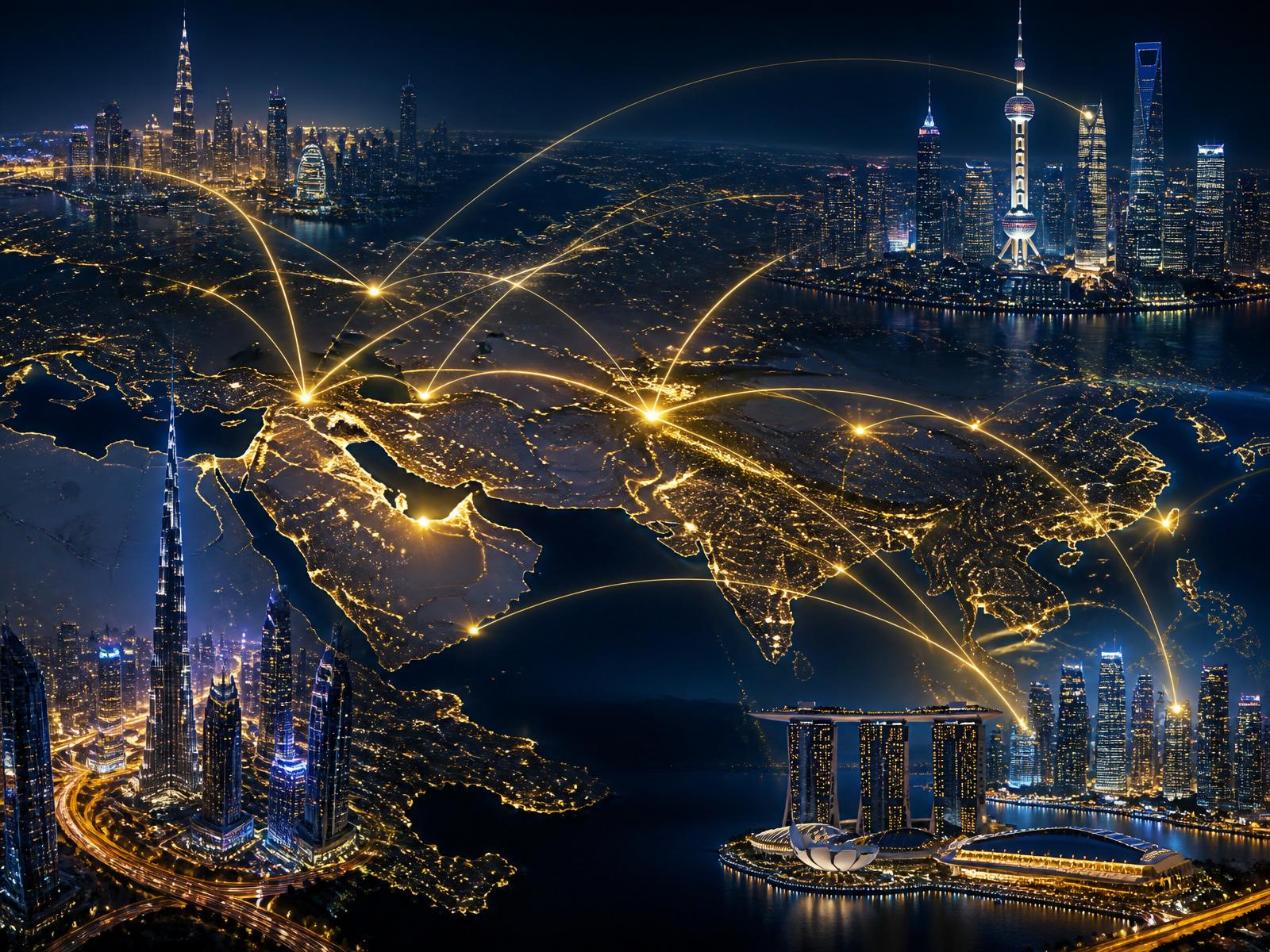 Global financial centers connected across Asia and the Middle East
